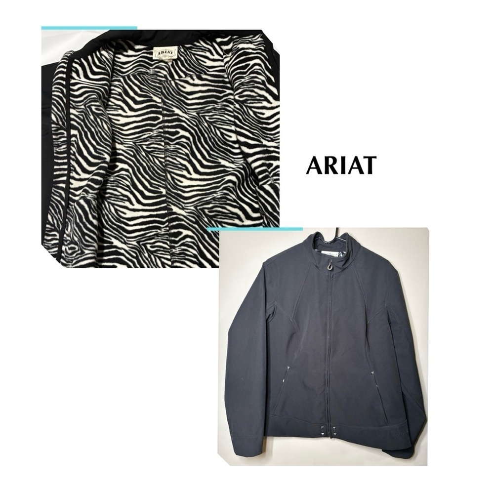 Ariat Size Xl Black Jacket Zip Up W/Zebra Print Micro Fleece Lining Soft Shell